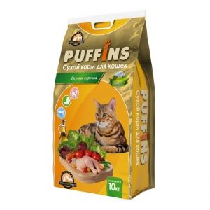 Сухой корм для кошек Puffins 10 кг. Вкусная курочка