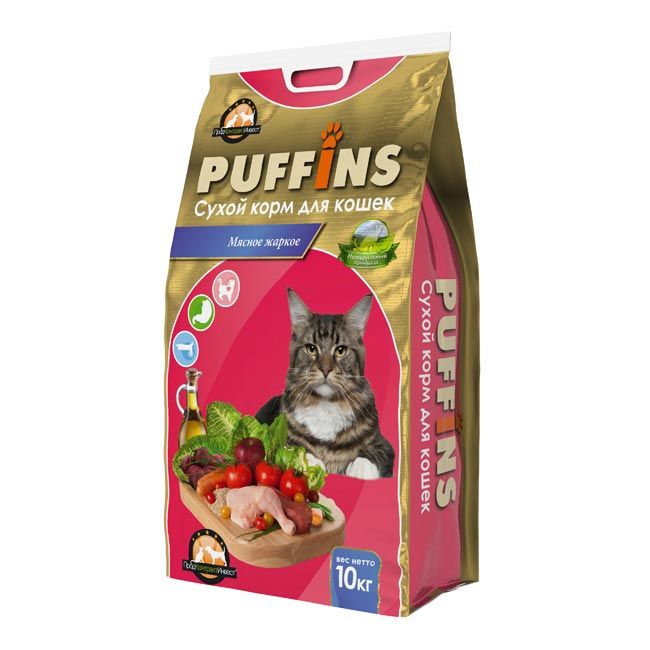 Сухой корм для кошек Puffins 10 кг. Мясное жаркое