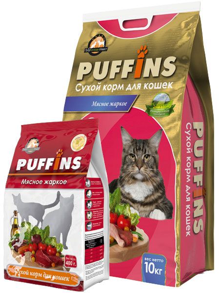 Сухой корм для кошек Puffins 10 кг. Мясное жаркое