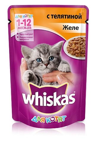 Влажный корм для котят желе Whiskas с телятиной