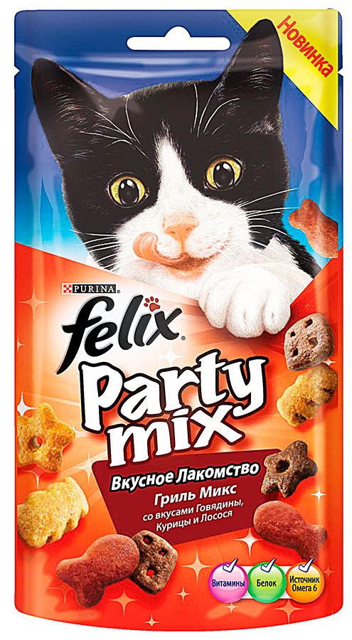 Лакомство Felix Party Mix "Гриль микс" cо вкусами говядины, курицы и лосося фото