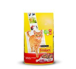Сухой корм Friskies для взрослых кошек с мясом, курицей и печенью фото