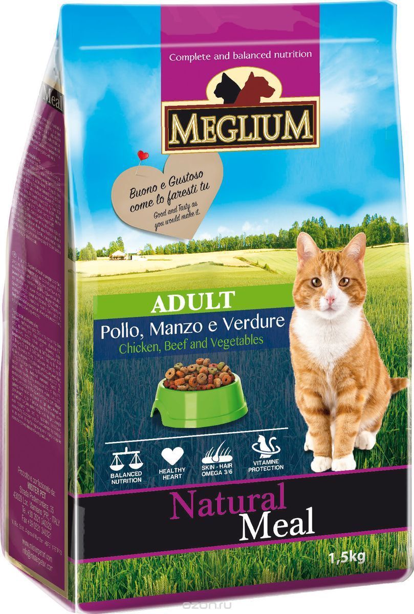 Корм MEGLIUM ADULT для привередливых кошек говядина/курица/овощи фото