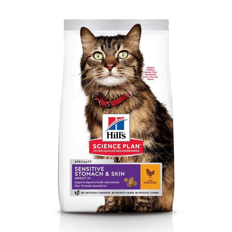 Hill's Science Plan Sensitive Stomach & Skin (деликат) сухой корм для кошек для здоровья кожи и пищеварения с курицей фото