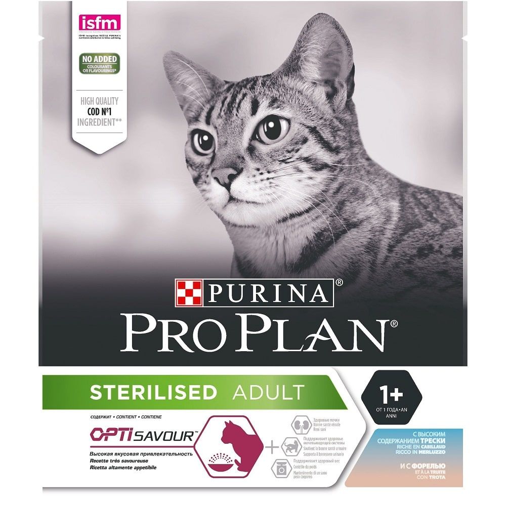 Сухой корм Purina Pro Plan Sterilised для стерилизованных кошек, с высоким содержанием трески и форелью, 400 г фото
