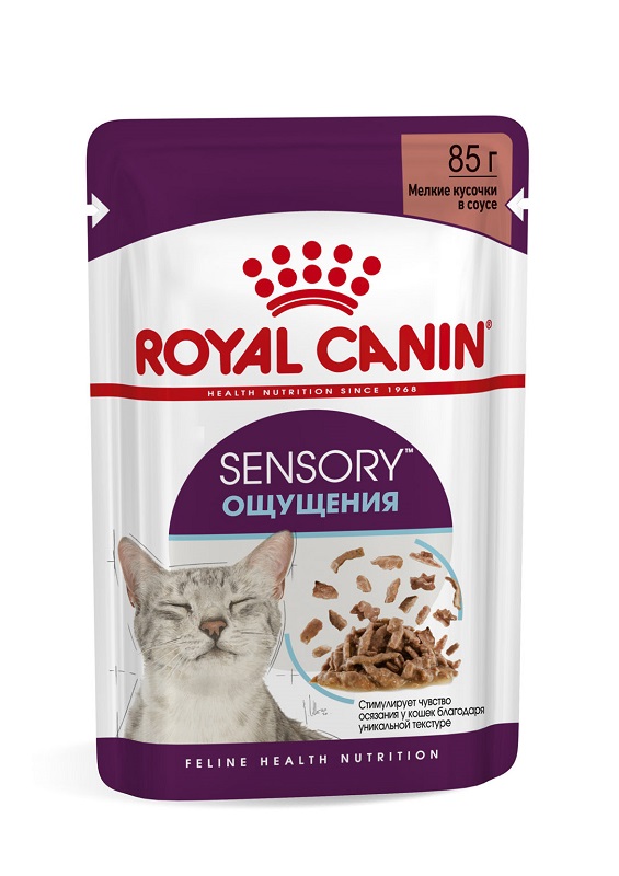 Корм консервированный полнорационный Royal Canin Sensory feel для взрослых кошек (в возрасте от 1 года до 7 лет), стимулирующий рецепторы ротовой полости, мелкие кусочки в соусе