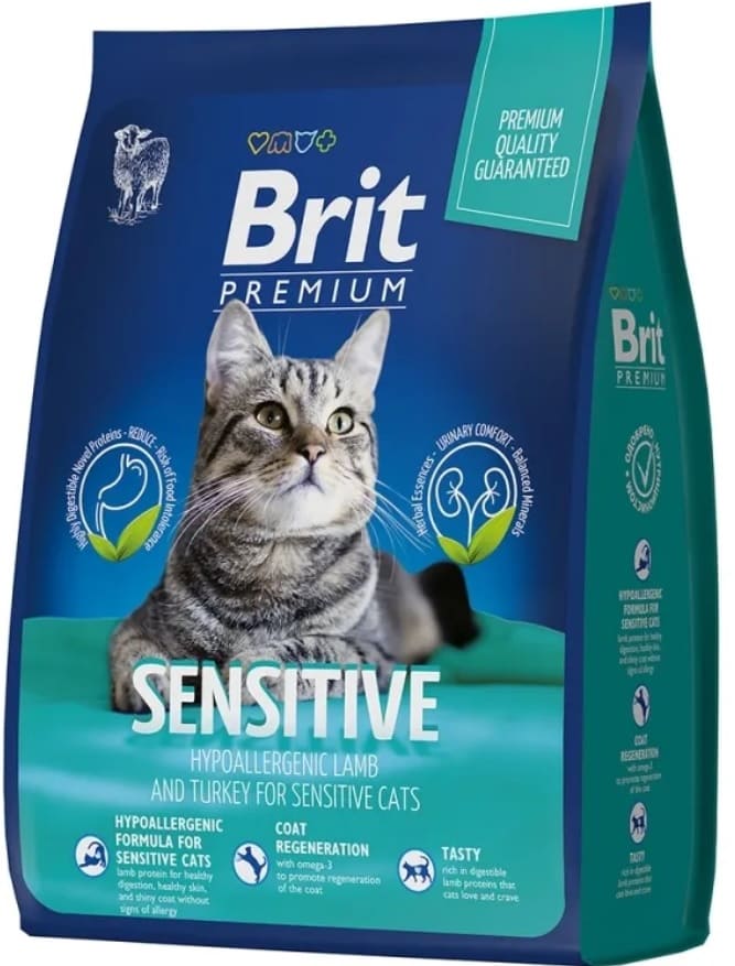 Сухой корм Брит Premium для взрослых кошек с чувствительным пищеварением с индейкой и ягненком 8 кг