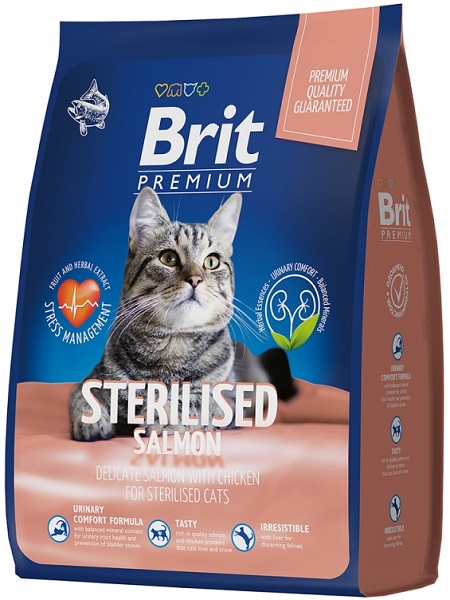 Сухой корм Brit Premium Cat Sterilized Salmon & Chicken с лососем и курицей для взрослых стерилизованных кошек