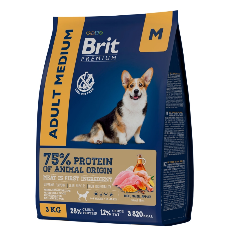 Сухой корм Brit Premium Dog Adult Medium с курицей для взрослых собак средних пород 3 кг фото