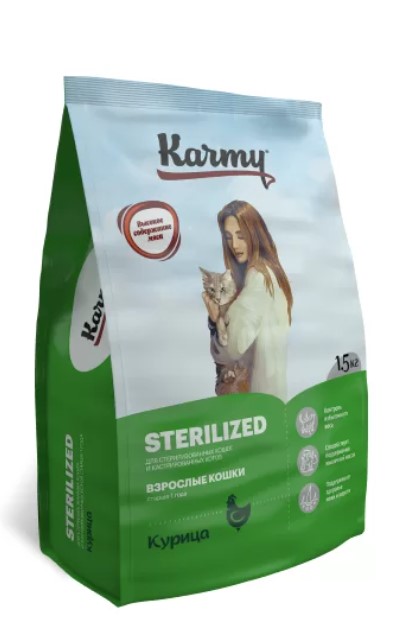 Сухой корм для кастрированных кошек Karmy Sterilized с курицей старше 1 года фото