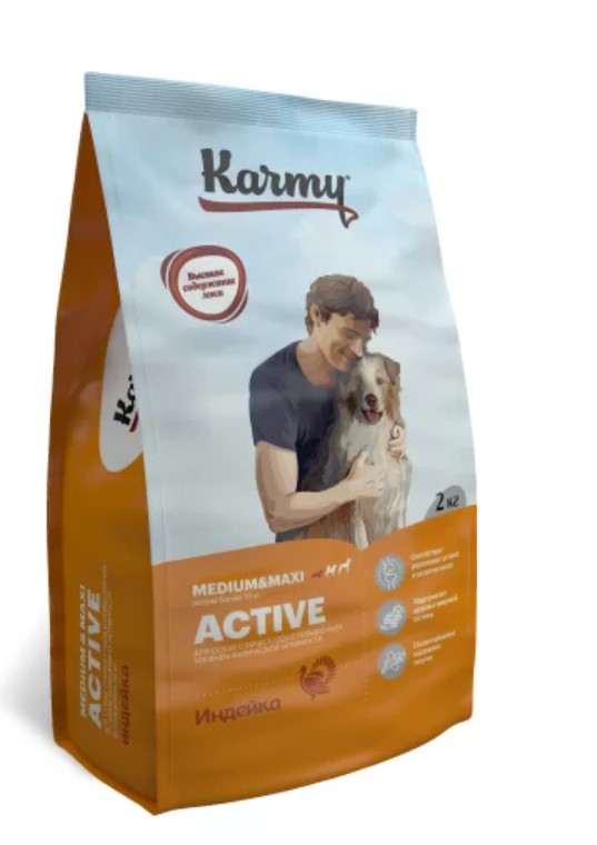 Cухой корм для собак средних и крупных пород старше 1 года Karmy Active Medium & Maxi с индейкой фото