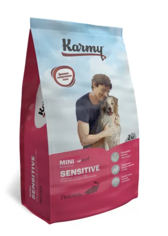 Cухой корм для собак мелких пород старше 1 года с чувствительным пищеварением Karmy Sensitive Mini с лососем фото