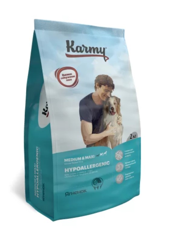 Cухой корм для собак крупных и средних пород старше 1 года склонных к пищевой аллергии Karmy Hypoallergenic Medium & Maxi с ягненком фото