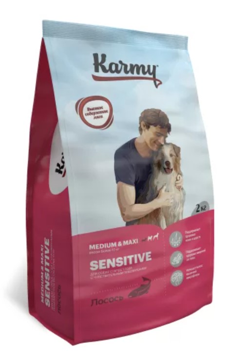 Cухой корм для собак средних и крупных пород старше 1 года с чувствительным пищеварением Karmy Sensitive Medium & Maxi с лососем фото