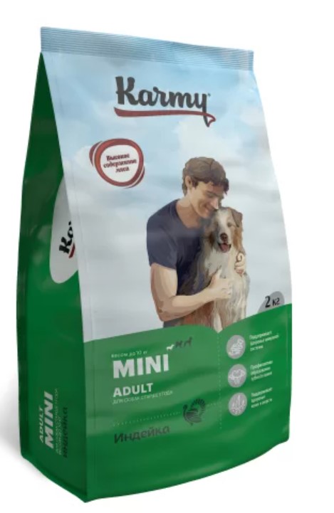 Cухой корм для взрослых собак мелких пород Karmy Mini Adult с индейкой фото