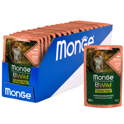 Корма для кошек Monge Cat BWild GRAIN FREE пауч 85гр.лос/крев/ов.д/кастр 70012782