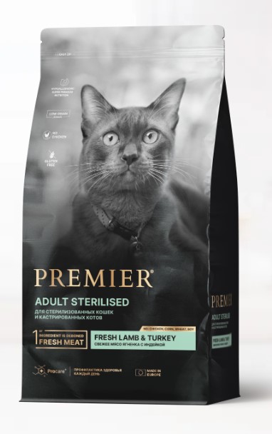 Сухой корм Premier для стерилизованных кошек STERILISED Cat Lamb&Turkey с ягненком и индейкой фото