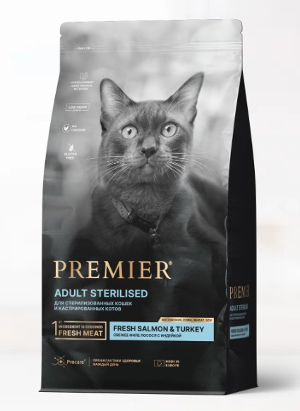 Сухой корм Premier для стерилизованных кошек STERILISED Cat Salmon&Turkey с лососем и индейкой 400 г фото