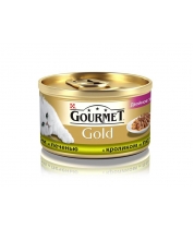 Влажный консервированный корм для кошек Gourmet Gold "Двойное удовольствие" с кроликом и печенью фото