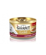 Влажный консервированный корм для кошек Gourmet Gold с кусочками в подливке с курицы и печени фото