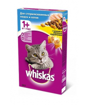 Сухой корм для стерилизованных кошек и котов Whiskas с курицей и вкусными подушечками фото