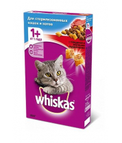 Сухой корм для стерилизованных кошек и котов Whiskas с говядиной и вкусными подушечками фото