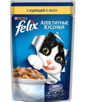 Влажный корм Felix "Аппетитные кусочки" со вкусом курицы фото
