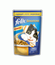 Влажный корм Felix sensations кусочки в желе для кошек с курицей и морковью фото