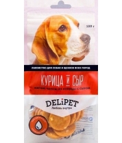 Лакомство для собак Delipet Мягкие чипсы из курицы с сыром 100 гр. 2372 фото