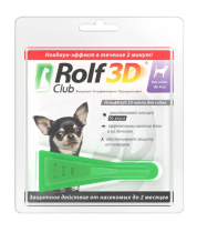 Rolf Club 3D Капли, для собак до 4 кг, от клещей, блох и комаров 1 пип. фото