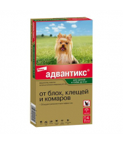 Адвантикс® для собак весом до 4 кг для защиты от блох, иксодовых клещей и летающих насекомых и переносимых ими заболеваний. 4 пипетки в упаковке. фото